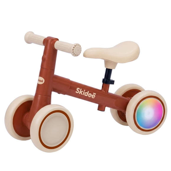 Bicicleta de equilibrio SKIDEE para niños, 4 ruedas con luces LED – Rojo turbo