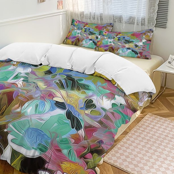 Oil Painting Style 3-Piece Twin Bed Set - Includes 1 Single Comforter And 2 Pillowcases Bedding - Fade Resistant Microfiber - Oil Painting Style