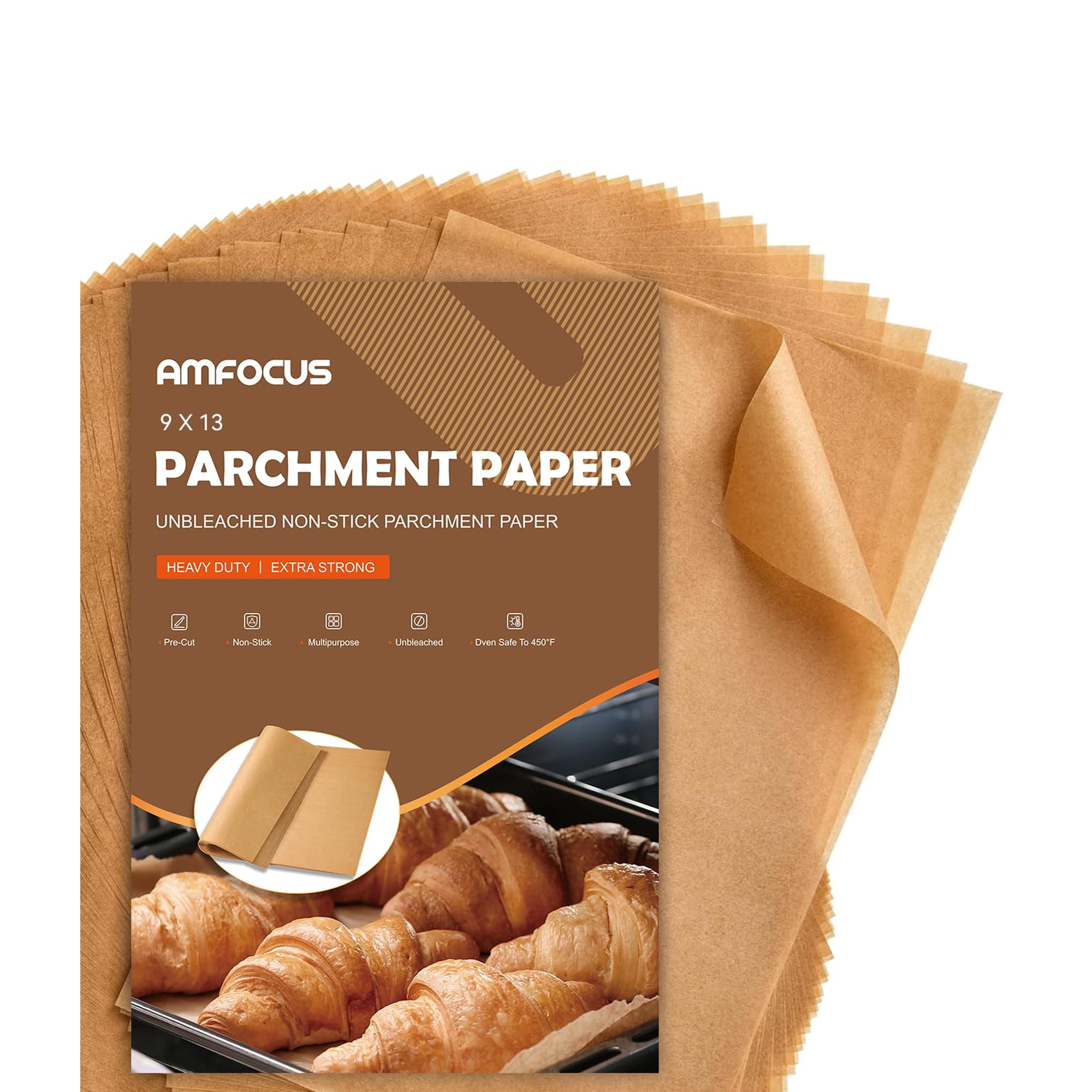 Hojas De Papel Pergamino Amfocus, 9 X 13 Pulgadas, Antiadherentes, 200 Unidades