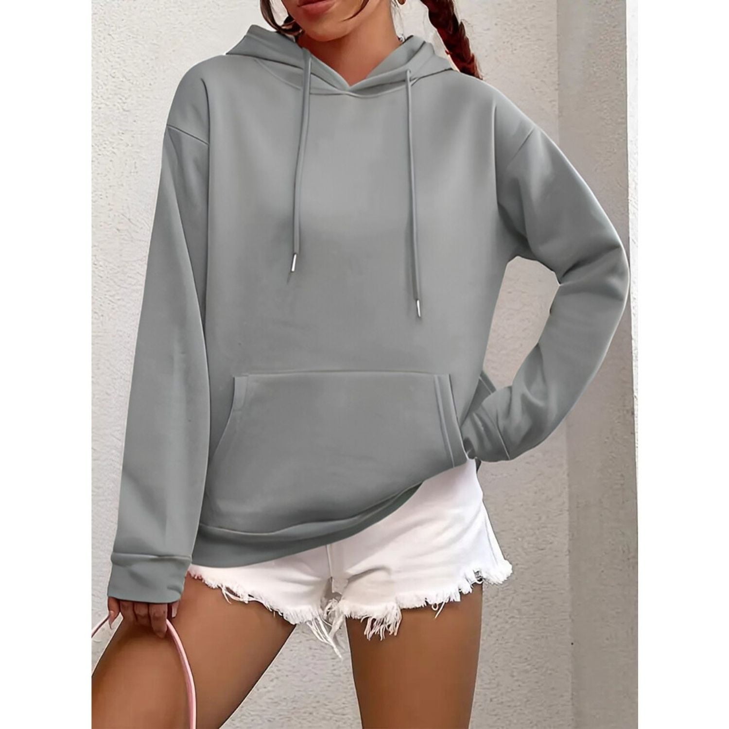 Likeshop - Polerón Canguro Mujer Algodón Bolsillo Verano Colores 7537