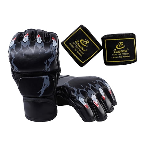 Ioensy - Guantes De Boxeo De Medio Dedo Guantes Mma Para Saco De Boxeo Muay Thai Artes Marciales Negro