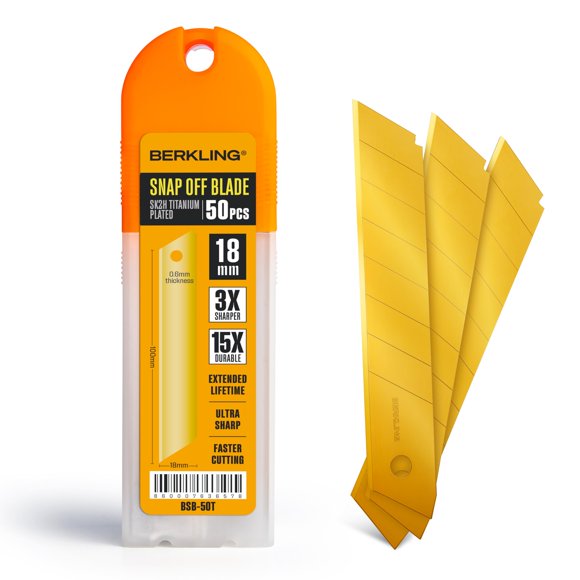 Cuchillas de Utilidad Berkling Tools 18 mm (Pack de 50) con Revestimiento de Titanio