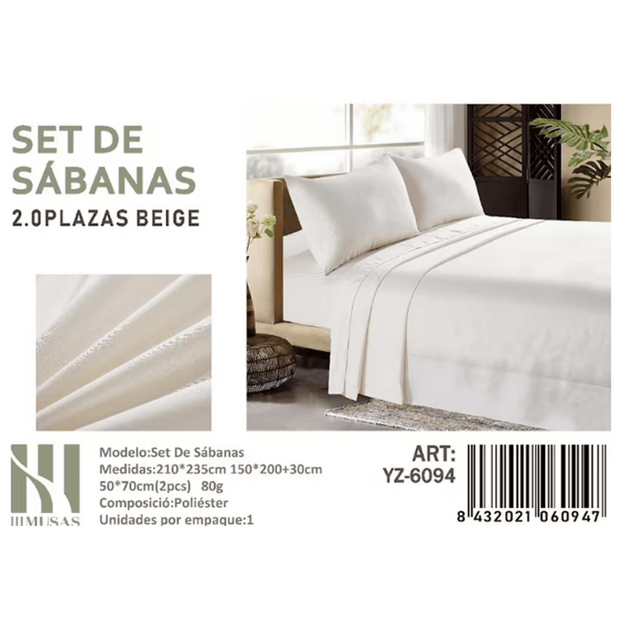 Tecnocasa - Set De Sabanas 2.0 Plazas Color Beige 150 Hilos 2 Funda De Almohada