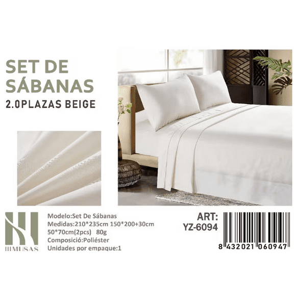 Set De Sabanas 2.0 Plazas Color Beige 150 Hilos 2 Funda De Almohada