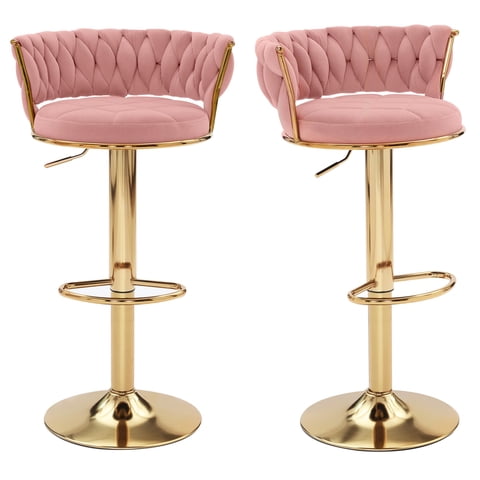 Juego De 2 Taburetes De Bar Vecelo Con Altura De Mostrador Ajustable, Color Rosa