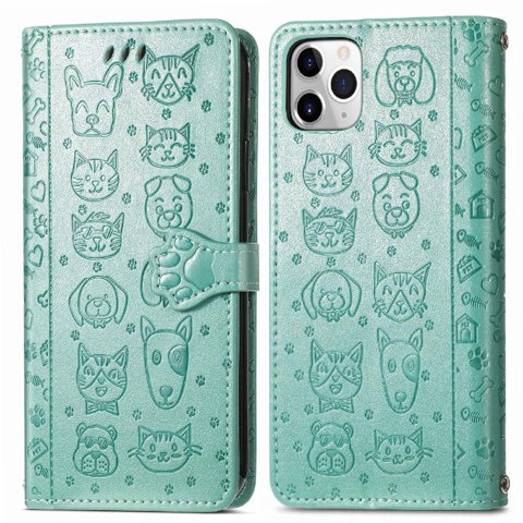 Funda Cartera Foxdock Para Iphone 11 Pro , Flip Pu Con Relieve De Gatos Y Perros, Tarjetero Y Soporte