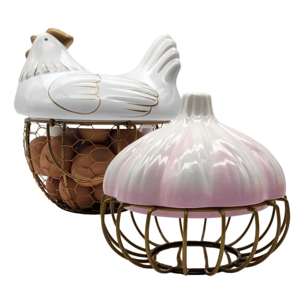 Pack Porta Huevos Y Porta Ajos Decorativos Cocina rosa