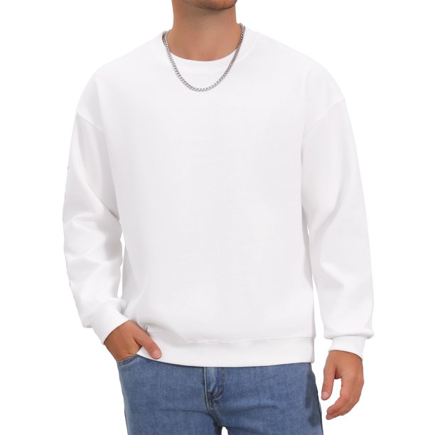 Sudadera Casual de Gimnasio de Manga Larga con Cuello Redondo de Color Sólido para Hombre M Blanco