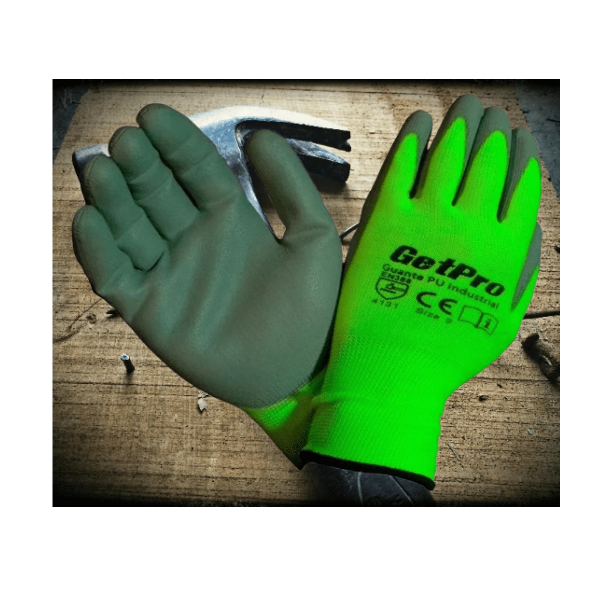 Getpro - Guantes De Trabajo Pu Talla 9(l) Alta Calidad Certificados - Pack De 12 Pares