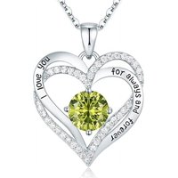 Collar Heshpaws Love Pendant Doble Corazón Con Zirconia Y Piedra De Nacimiento Plata