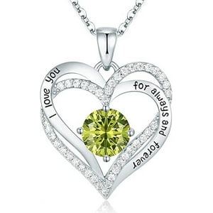 Collar Heshpaws Love Pendant Doble Corazón Con Zirconia Y Piedra De Nacimiento Plata