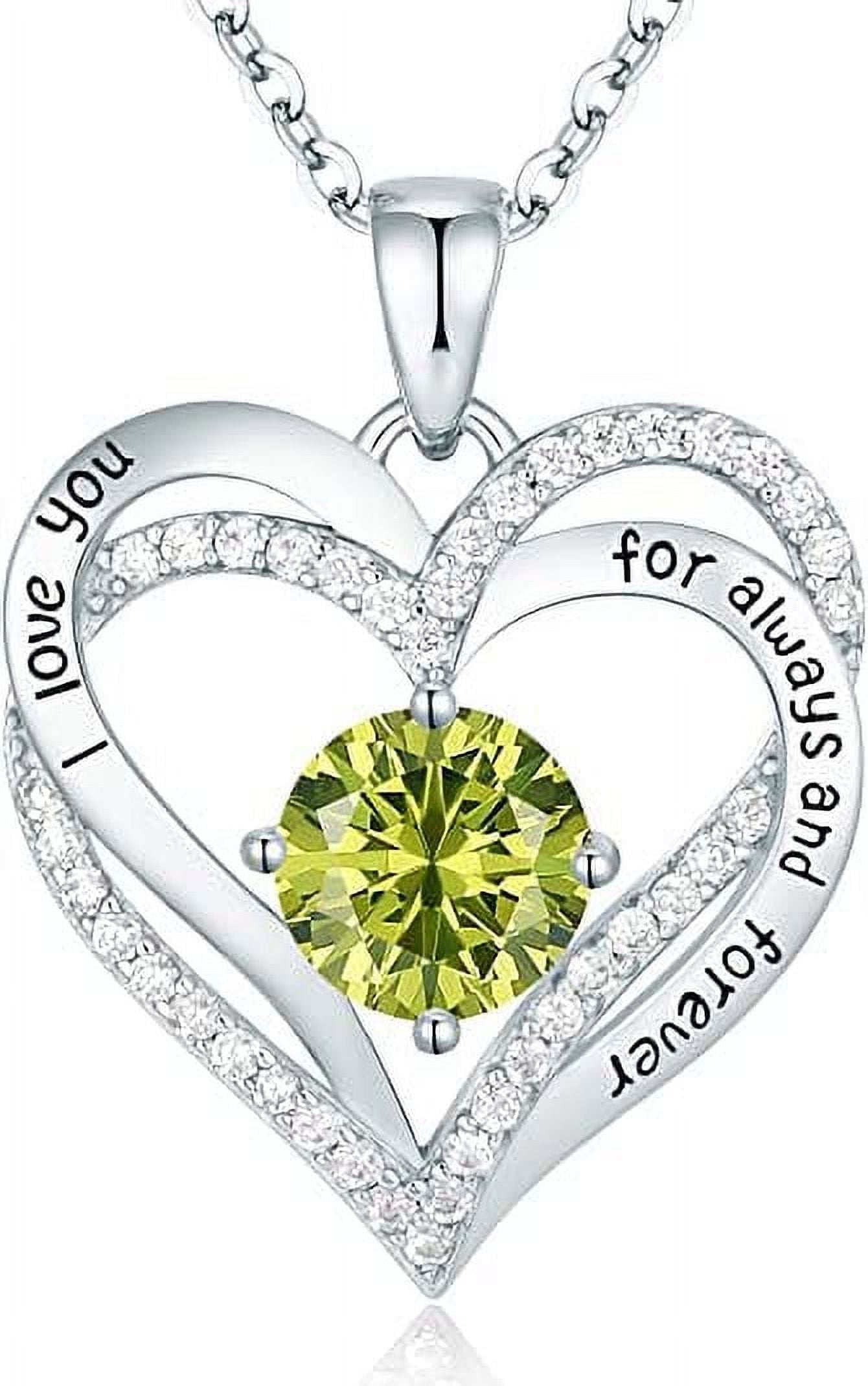 Collar Heshpaws Love Pendant Doble Corazón Con Zirconia Y Piedra De Nacimiento Plata