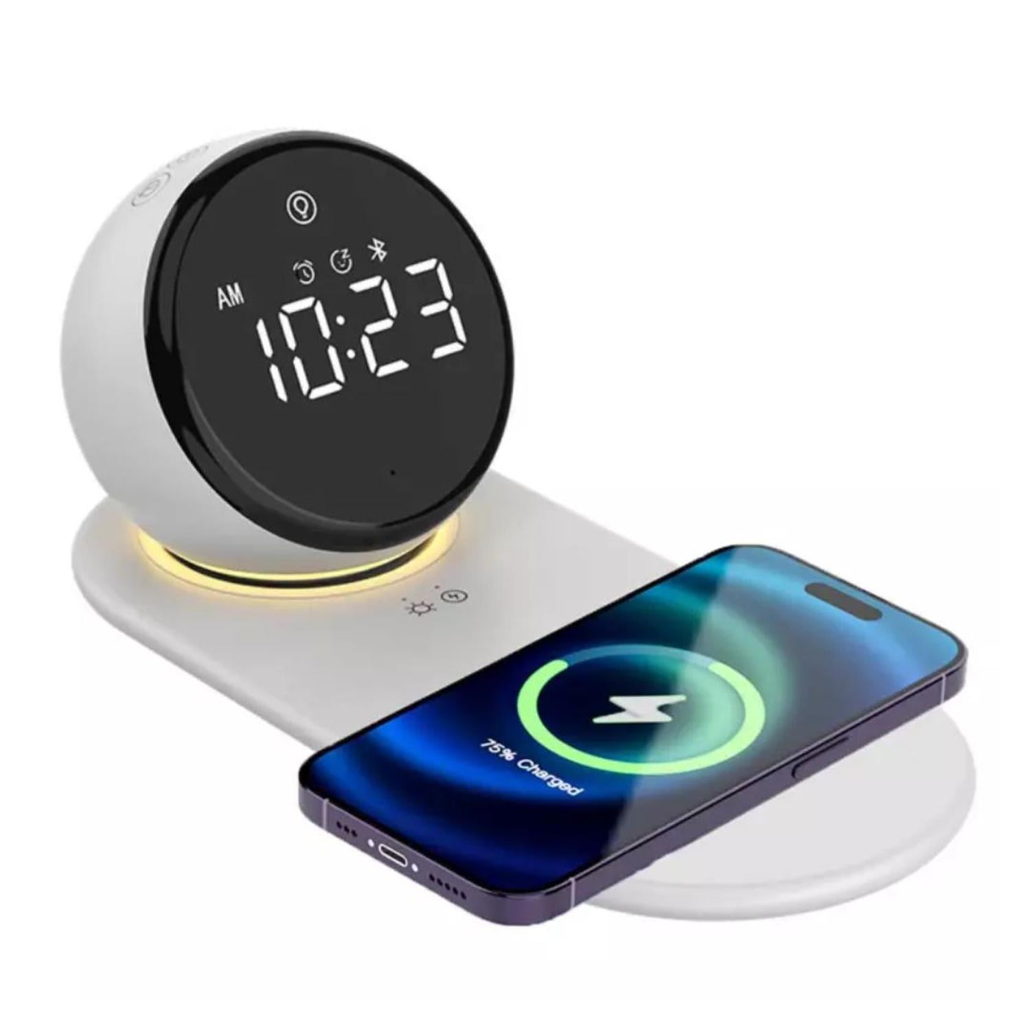 Oem - Reloj Digital Con Cargador Inalambrico Y Parlante Bluetooth Blanco Tamano Unico