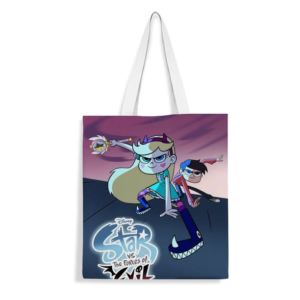 Star vs. las Fuerzas del Mal Bolso de tela con estampado de lienzo para mujer, bolsa de compras reutilizable y estética, con cremallera interior, regalo para mujer,40*45cm.
