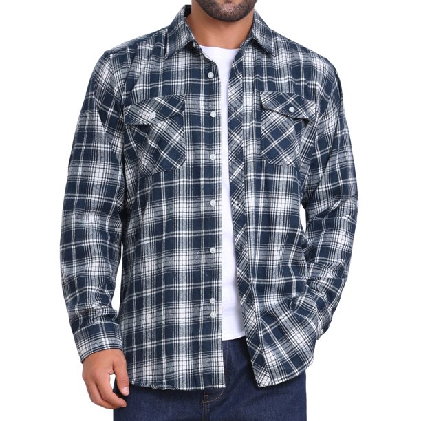INSPIRE CHIC Camisas de Hombre de Colores Contrastantes a Cuadros Ajustadas de Manga Larga con Bolsillo M Azul Marino Blanco