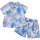 thumbnail image 1 of Conjunto de pantalones cortos para bebé niño, traje informal con estampado tie-dye en azul y rojo, camiseta de manga corta con estampado floral, pantalones cortos y chándal juvenil (azul cielo n.° 1,, 1 of 6