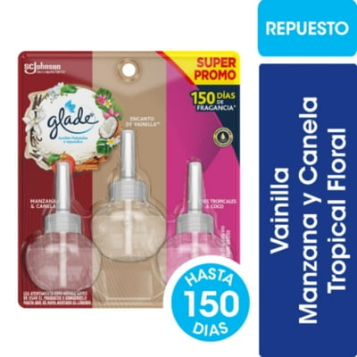 Desodorante Ambiental Eléctico Vainilla, Manzana Canela Y Tropical Floral Repuesto 3 Un X 21 Ml C/U Glade