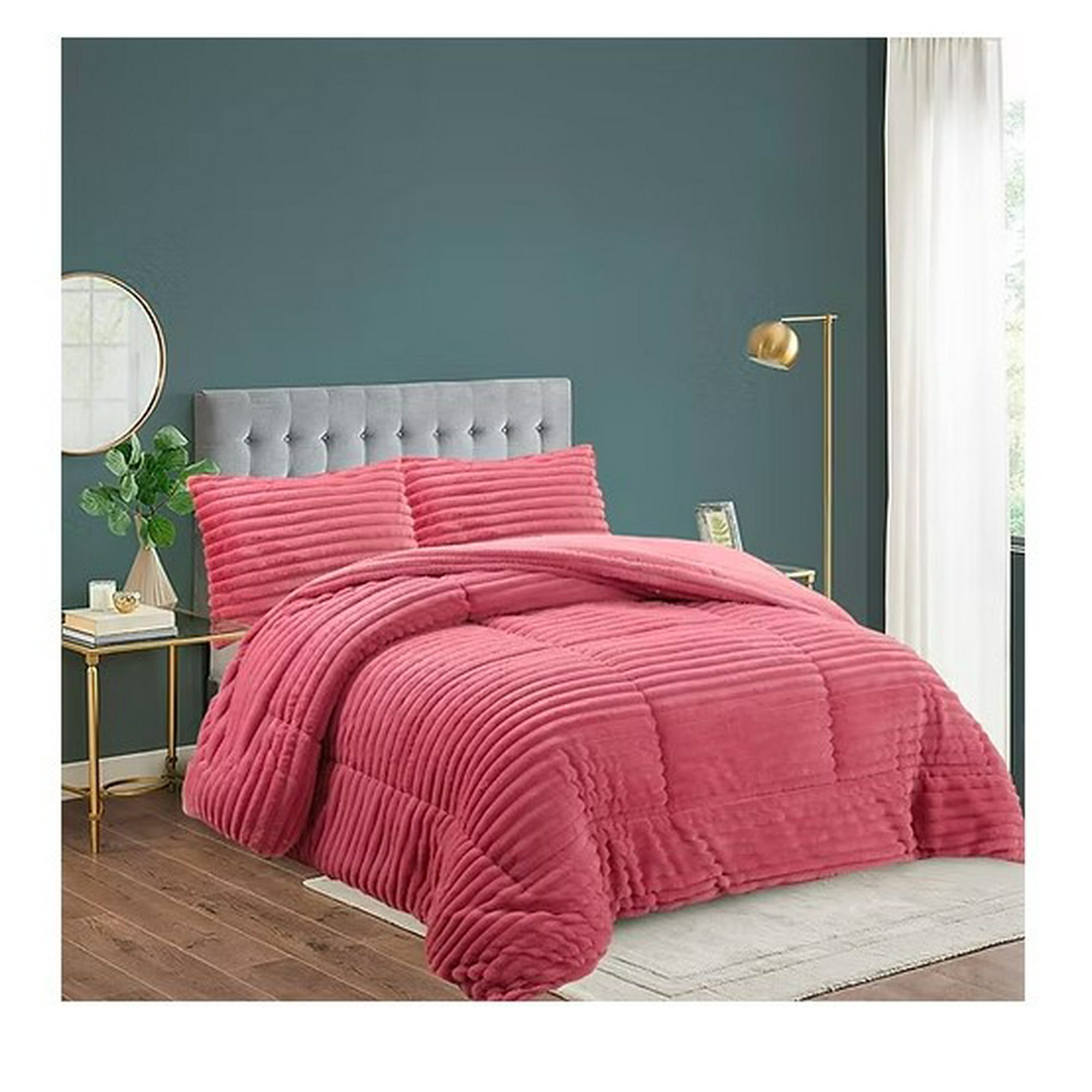 Aladdins Shop - Cobertor De Invierno Texturizado Con Chiporro 2 Plazas Lineas Rosa Gs