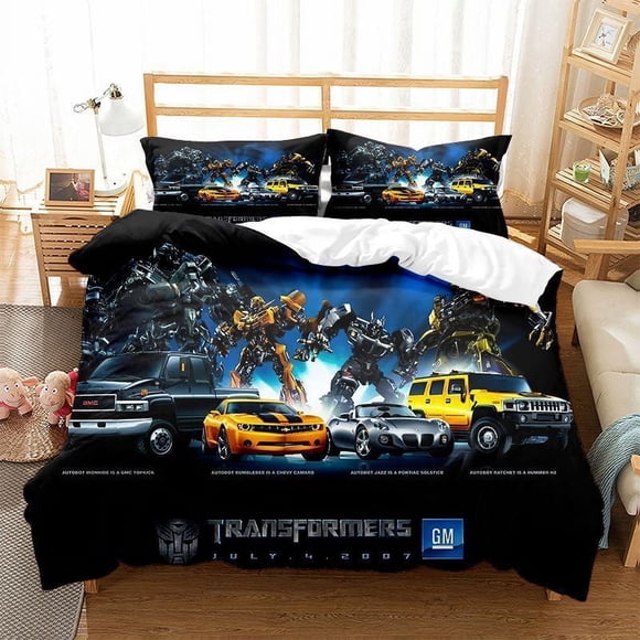 Bumblebee and Optimus Prime Quilt Cover Set Bedding Set 3-Piece Bedding Set (1 Duvet Cover + 2 Pillow Shams)