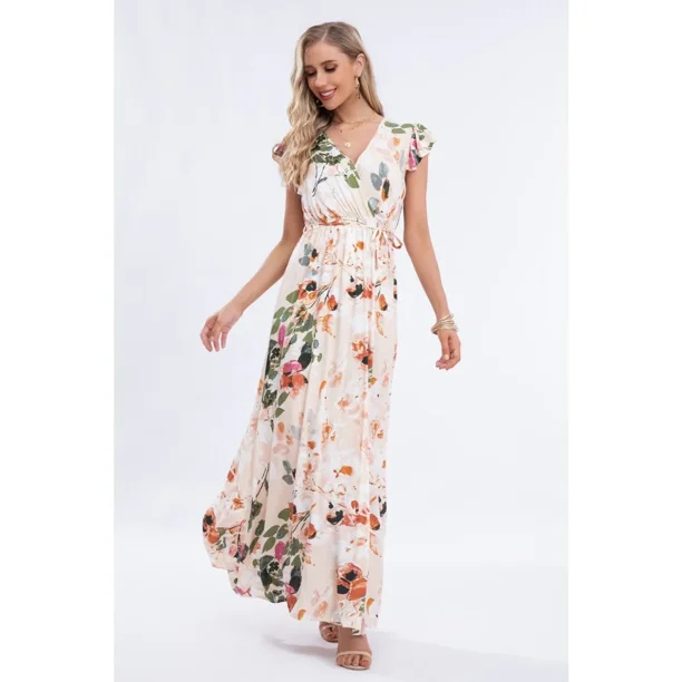 Vestido Largo Primavera Mujer Maxi Vestido Tendencia Flores 266