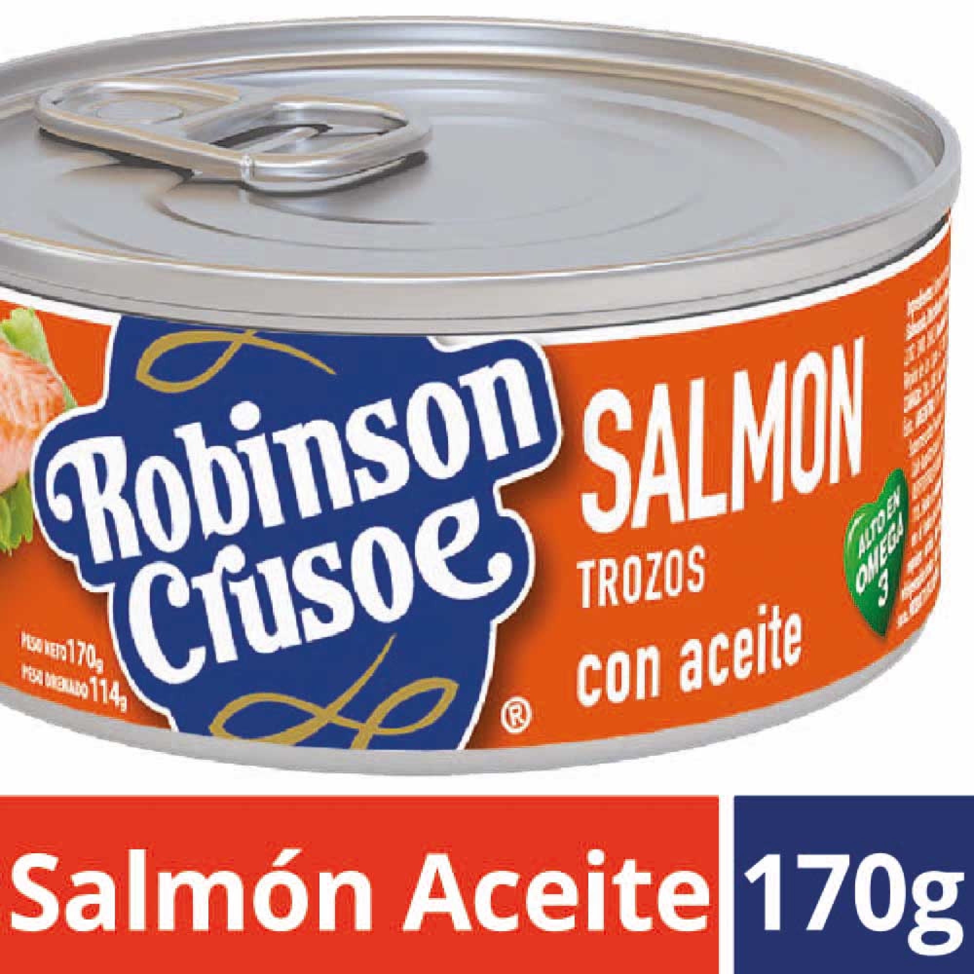 Salmón En Trozo Aceite De Maravilla Lata Drenado 100 g - Neto 170 g Robinson Crusoe