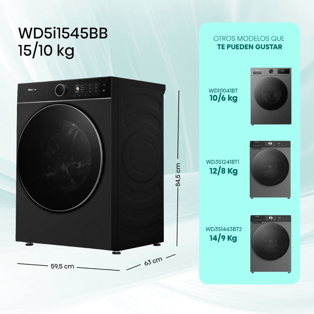 Hisense WD5I1545BB 15/10 kg Negro, foto 10