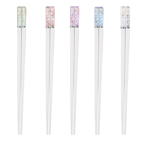 5 pares de palillos chinos reutilizables de fibra de vidrio, aptos para lavavajillas, ligeros, con diseño de flores de cerezo ámbar.