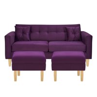 Bodevir - Sofa New Retro 3C + 2 Pouf Felpa 05 Morado
