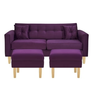 Bodevir - Sofa New Retro 3C + 2 Pouf Felpa 05 Morado