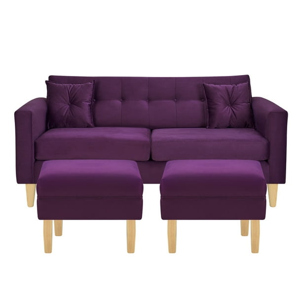 Sofa New Retro 3c + 2 Pouf Felpa 05 Morado