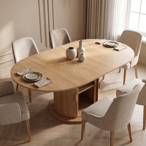 Mesa Comedor France Extendible 110-150cm Con Almacenamiento Marrón Claro