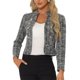 thumbnail image 1 of INSPIRE CHIC Chaqueta de Tweed para Mujer con Cuello Mao, Abierta y Recortada, Talla M, Color Negro, 1 of 6