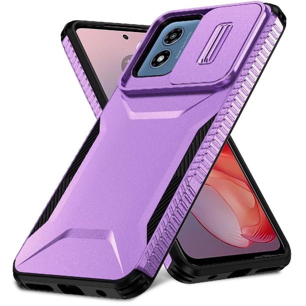 Funda Resistente para Motorola Moto G Play 4G 2024 con Tapa Deslizante y Protección Militar Morado