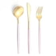thumbnail image 1 of Xiao Hua Vajilla de acero inoxidable en oro y rosa: juego de 3 piezas de elegante vajilla, cubertería para el hogar, apta para lavavajillas, perfecta para cenas festivas y banquetes de boda., 1 of 3