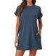 thumbnail image 1 of Vestido de Dormir de Manga Corta para Mujer INSPIRE CHIC, Camisón de Mezcla de Rayón Suave con Bolsillos Laterales y Puños Enrollados para Primavera Verano XL Azul, 1 of 5
