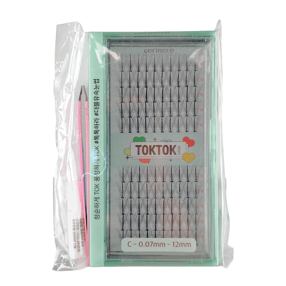 Set de pestañas Coringco Toktohara 100 unidades (12 mm) con pinzas rosas