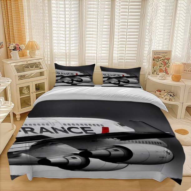 3pcs A380 Aircraft Red Stripes Black And Artistic Photo Pattern Three-Piece Set Soft And Comfortable Bedding Set Suitable for All Seasons