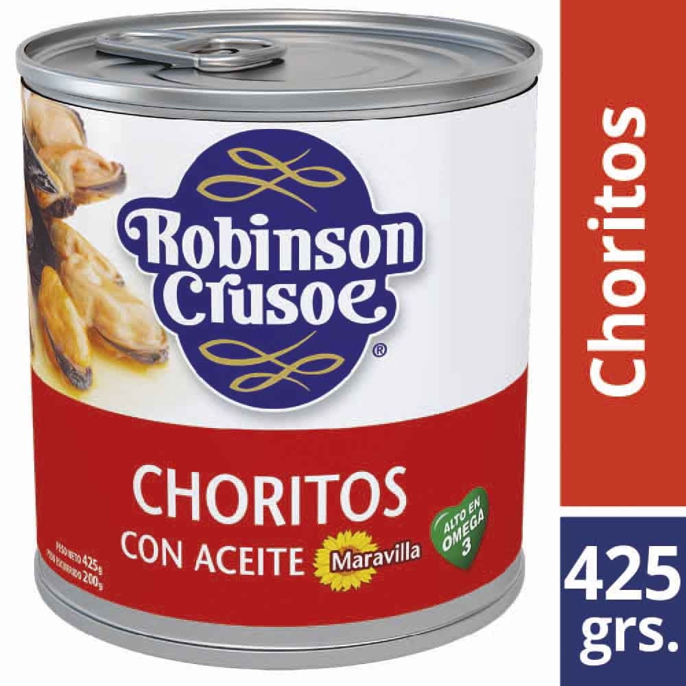 Choritos Aceite De Maravilla Lata Drenado 200 g - Neto 425 g Robinson Crusoe