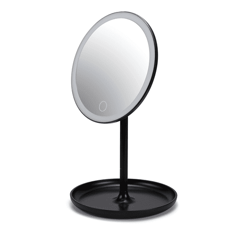 Genérico - Espejo Maquillaje Circular Luz Led Y Base Organizador Joyas Negro
