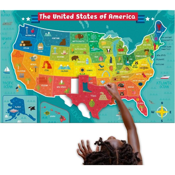 Chuckle Roar rompecabezas de piso de 50 piezas del mapa de Estados Unidos
