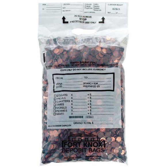 Bolsa de monedas BankSupplies 33 × 56 cm con numeración secuencial