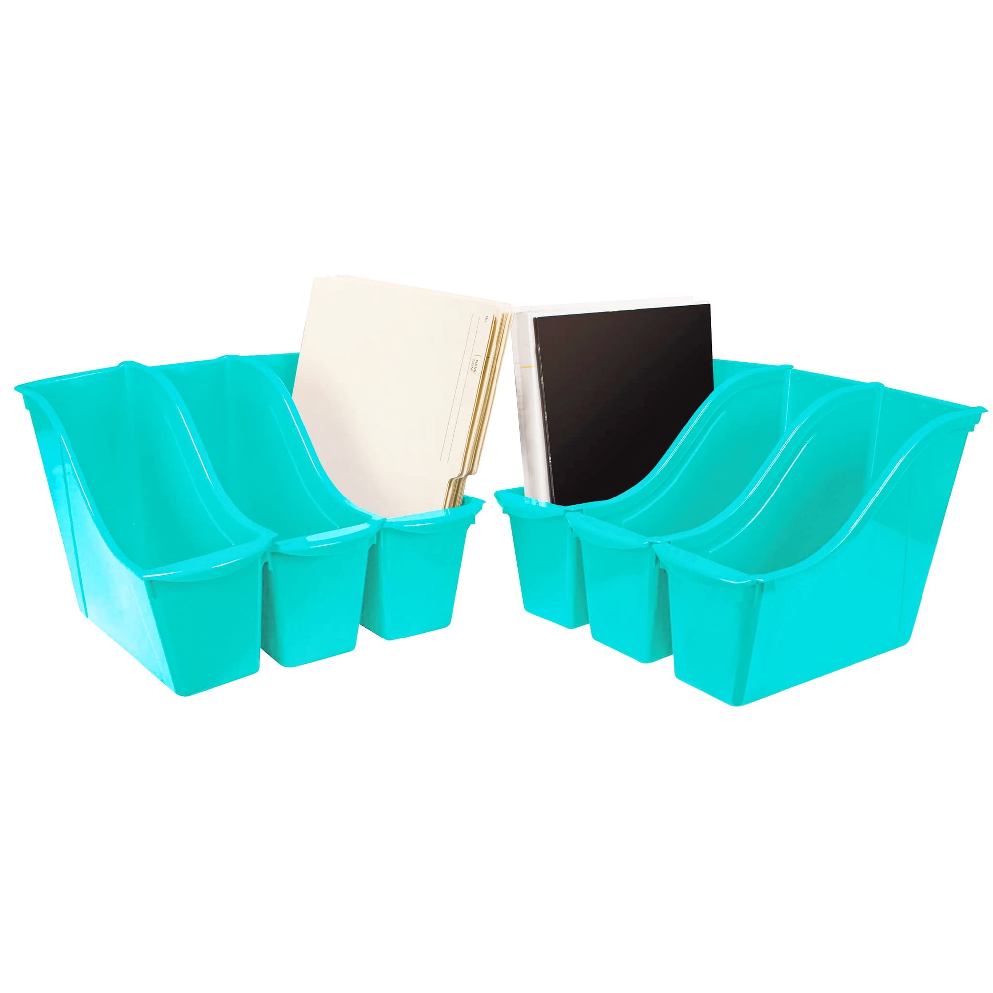 Organizador De Plástico Storex, Papelera Pequeña Para Libros, 6 Unidades, Color Verde Azulado