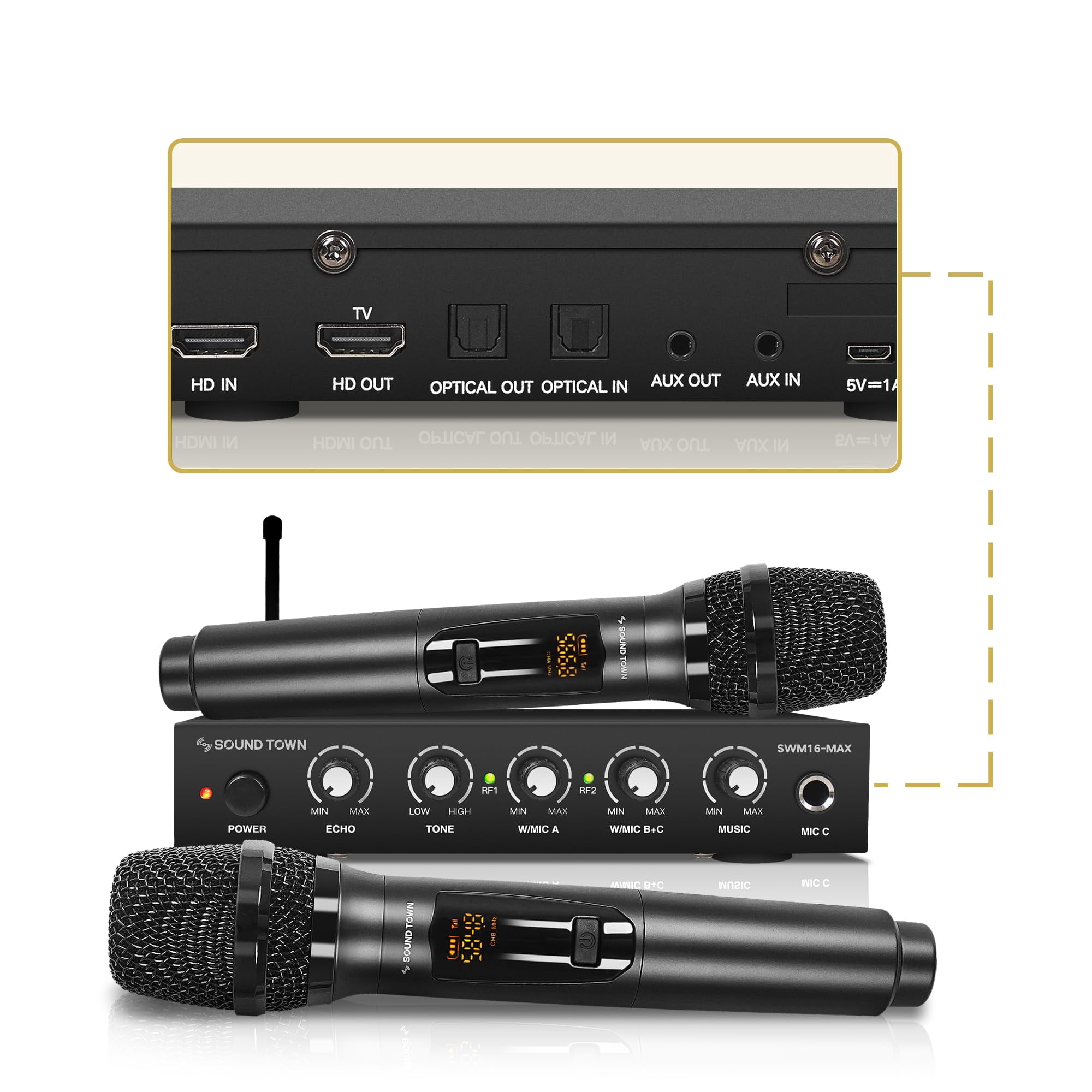 Sistema Mezclador De Karaoke Con Micrófono Inalámbrico Sound Town Swm16-max
