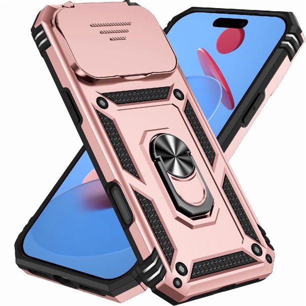 Funda Resistente Anillo Soporte iPhone 17 Pro Max Privacidad Cámara Montaje Magnético Oro rosa