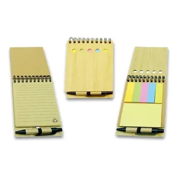 Set Memo Ecológico Bambú Libreta Bolígrafo Post-it