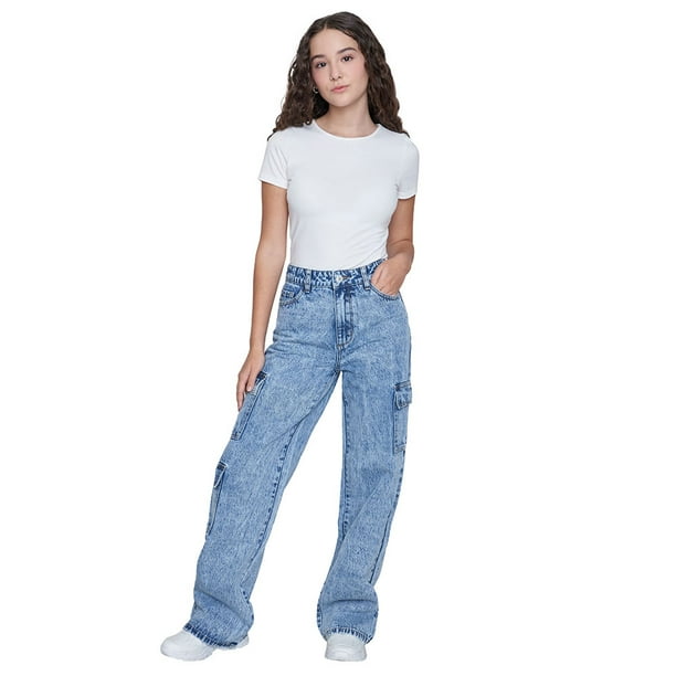 Jeans Niña Teen Wide Leg Cargo Sporty Azul Oscuro Corona