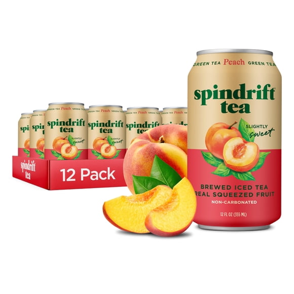 Té helado preparado Spindrift de durazno y té verde, lata de 355 ml, paquete de 12