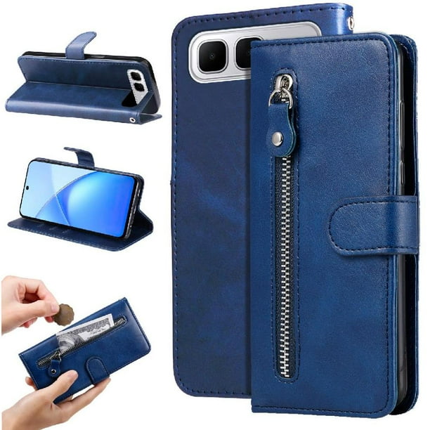 Funda con Cremallera para Infinix Smart10 Plus, Carcasa Cartera de Cuero PU con Soporte y Tarjetero
