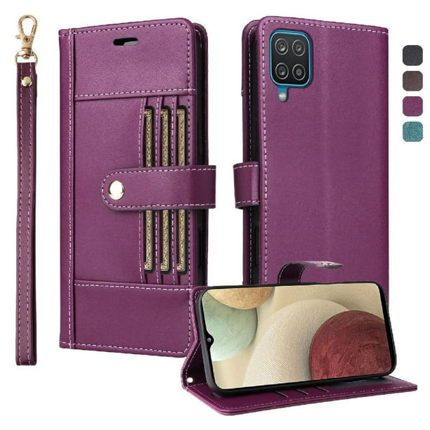 FOXDOCK Funda tipo Cartera para Samsung Galaxy A12/M12 – Cubierta de Cuero PU con Múltiples Ranuras, Bolsillo para Efectivo y Correa de Muñeca