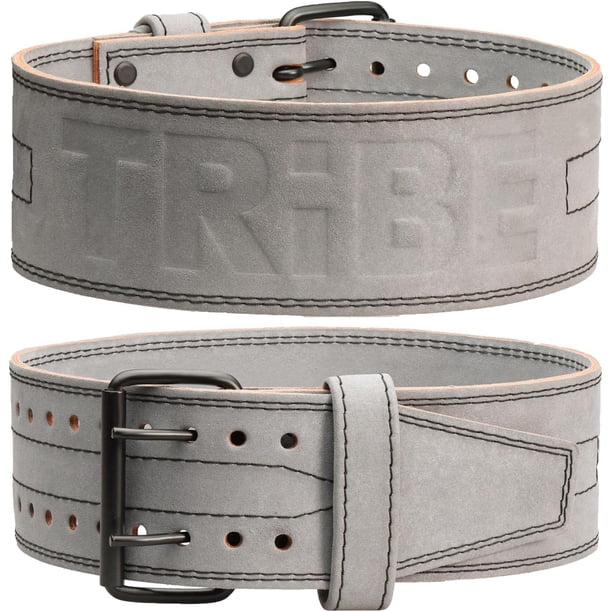 Cinturón de levantamiento de pesas Tribe Lifting de 5 mm, piel de primera calidad, gris